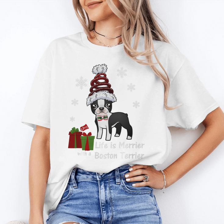 Boston Terrier Christmas T Shirt-Life Is Merrier Premium Tri-Blend Unisex T-Shirt, Boston Terrier Christmas Shirts, funny gift