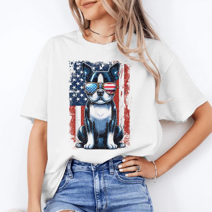 Boston Terrier Dog American USA US Flag Pets Vintage Outfit Unisex T-Shirt, American Boston Terrier Shirts, funny gift