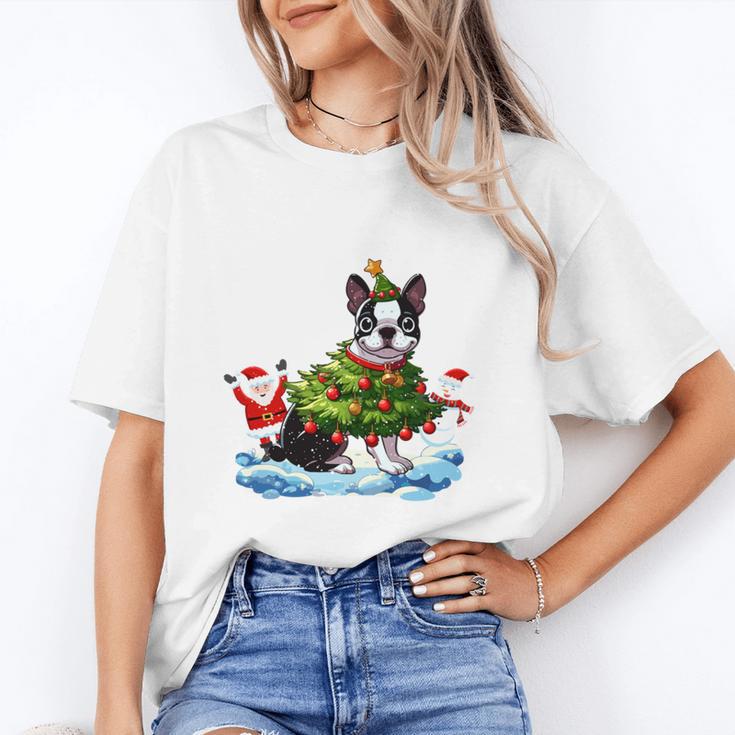 Boston Terrier Merry Christmas Tree Lights Dog X-Mas Dogs Unisex T-Shirt, Boston Terrier Christmas Shirts, funny gift