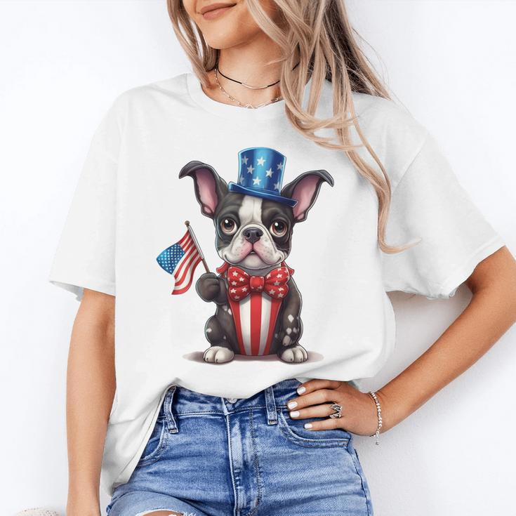 Boston Terrier Puppy Dog Holds His American Flag 4th Of July Unisex T-Shirt, American Boston Terrier Shirts, Boston Terrier 4th Of July Shirts, funny gift