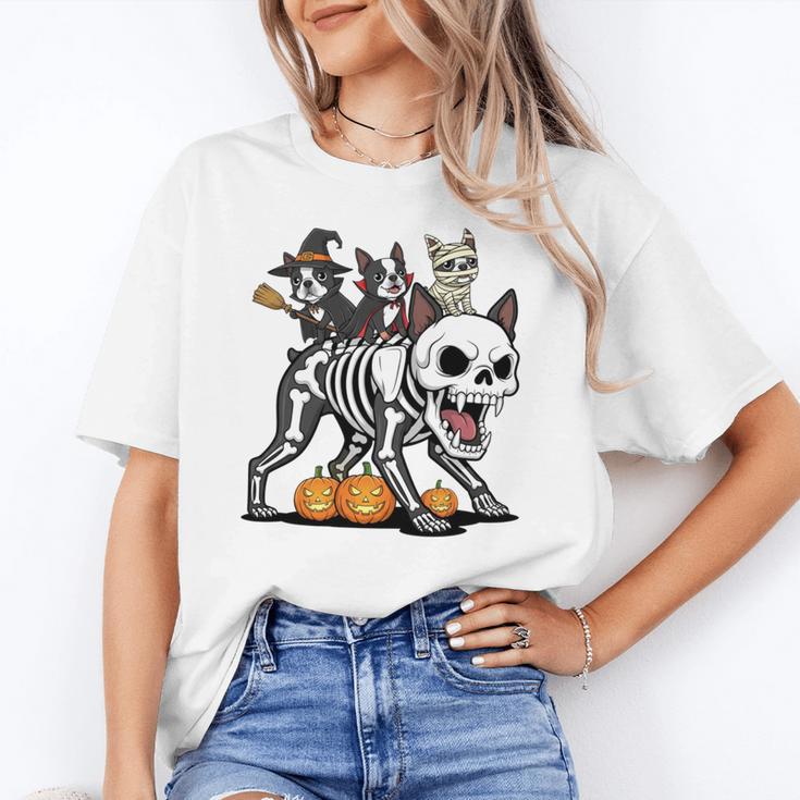 Boston Terrier Skeleton Mummy Witch Halloween Unisex T-Shirt, Boston Terrier Halloween Shirts, funny gift