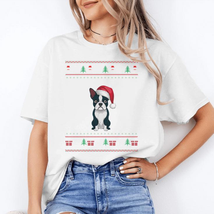 Boston Terrier Wearing Santa Hat Ugly Xmas Dog Lovers Unisex T-Shirt, funny gift