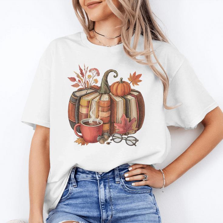 Fall Book Pumpkin Retro Reading Halloween Teacher Unisex T-Shirt, funny gift