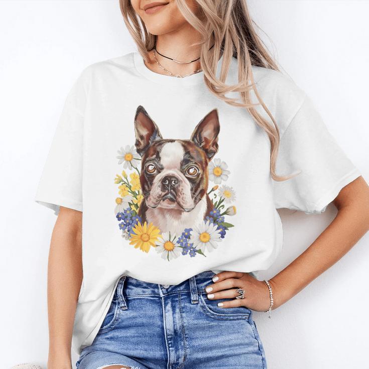 Floral Boston Terrier Unisex T-Shirt, funny gift