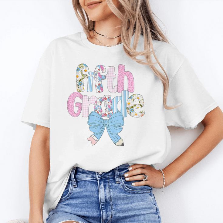 Preppy Fifth Grade Teacher Blue Floral Coquette Pencil Bow Unisex T-Shirt, funny gift Preppy Fifth Grade Teacher Blue Floral Coquette Pencil Bow Unisex T-Shirt, funny gift