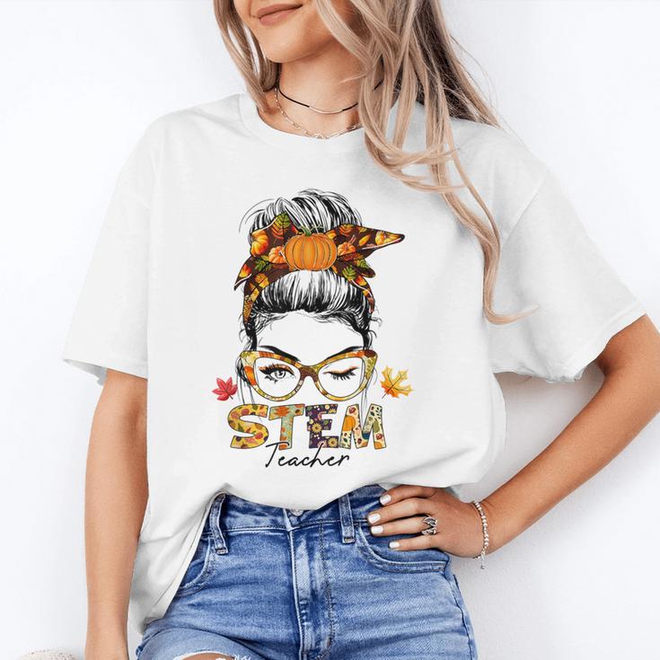 STEM Teacher Messy Bun Fall Vibes Autumn Thanksgiving Men Women Unisex T-Shirt, funny gift STEM Teacher Messy Bun Fall Vibes Autumn Thanksgiving Men Women Unisex T-Shirt, funny gift