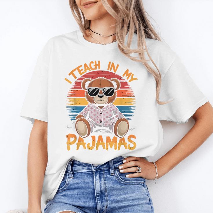 I Teach In My Pajamas Teacher Sunset Bear Retro Unisex T-Shirt, funny gift