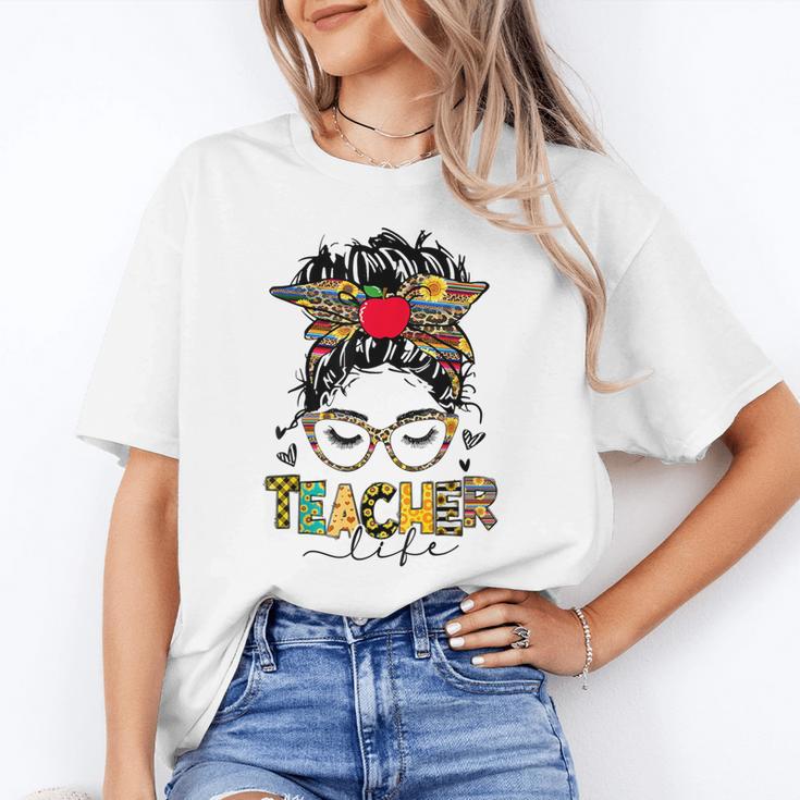 Teacher Life Messy Bun Glasses Leopard Sunflower Unisex T-Shirt, funny gift Teacher Life Messy Bun Glasses Leopard Sunflower Unisex T-Shirt, funny gift