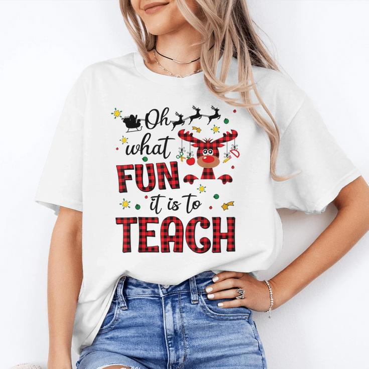 Teachers Oh What Fun It Is To Teach Cute Red Plaid Reindeer Unisex T-Shirt, funny gift
