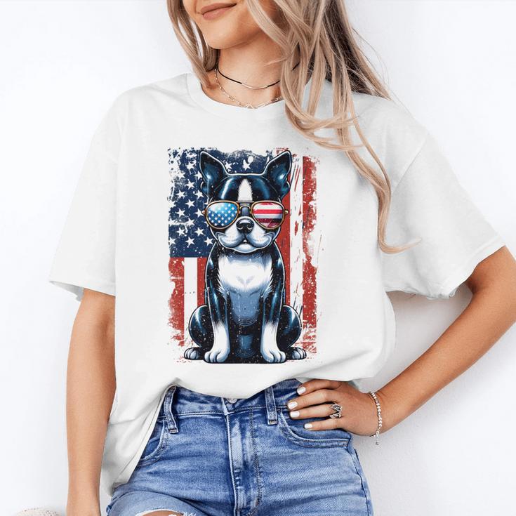 Vintage Boston Terrier Dog American USA US Flag Pets Lovers Unisex T-Shirt, American Boston Terrier Shirts, funny gift