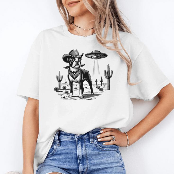 Vintage Boston Terrier UFO Western Wild West Dog Mom Dad Unisex T-Shirt, Boston Terrier Dad Shirts, Boston Terrier Mom Shirts, funny gift