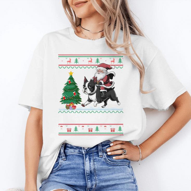 Xmas Tree Lighting Santa Riding Boston Terrier Christmas Unisex T-Shirt, Boston Terrier Christmas Shirts, Boston Terrier Riding Shirts, funny gift