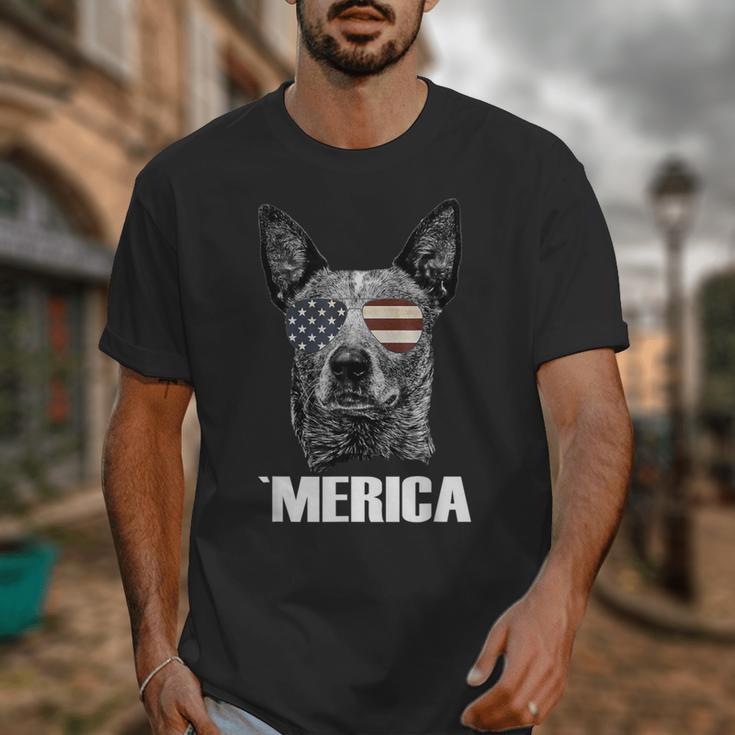 4th July Blue Heeler Dog Merica Patriotic USA Flag Cute Unisex T-Shirt, funny design