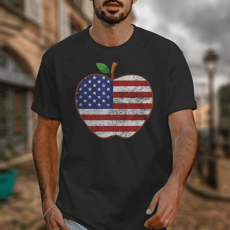 American Flag Teachers Students Apple 4th Of July Vintage Unisex T-Shirt, funny design American Flag Teachers Students Apple 4th Of July Vintage Unisex T-Shirt, funny design