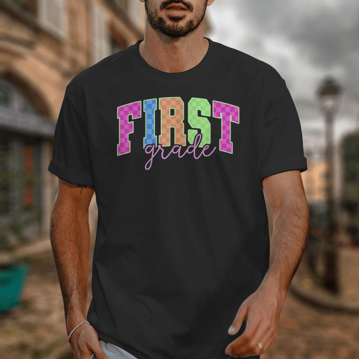 Back To School Neon Checkered First Grade Colorful Teacher Unisex T-Shirt, First Grade Teacher Gifts, funny design Back To School Neon Checkered First Grade Colorful Teacher Unisex T-Shirt, First Grade Teacher Gifts, funny design