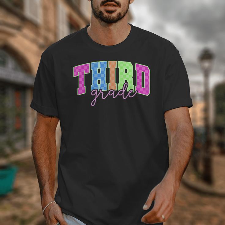 Back To School Neon Checkered Third Grade Colorful Teacher Unisex T-Shirt, funny design Back To School Neon Checkered Third Grade Colorful Teacher Unisex T-Shirt, funny design