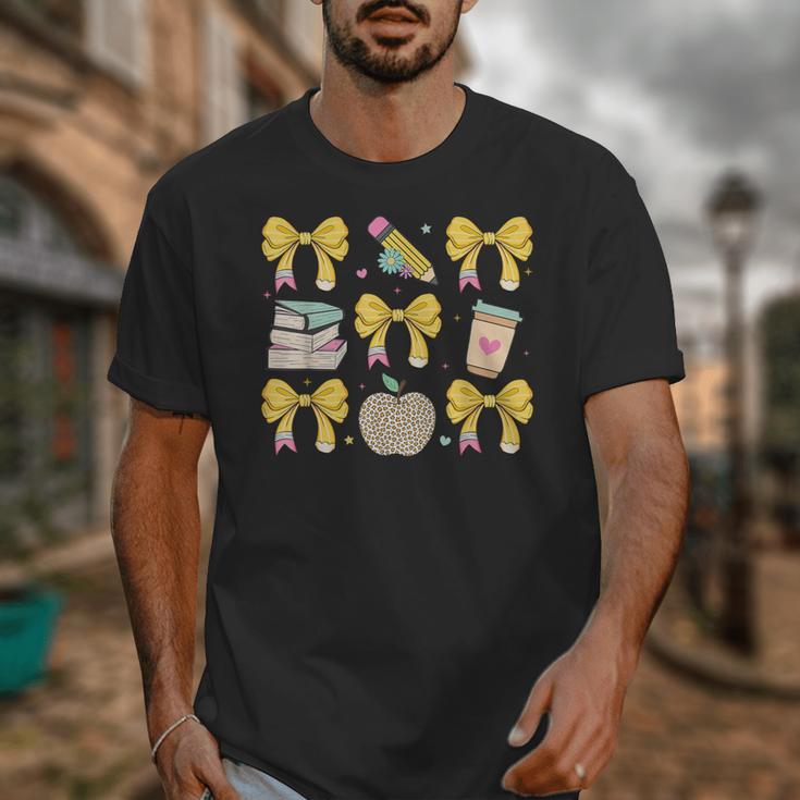 Back To School Yellow Bows Book Coffee Leopard Apple Teacher Unisex T-Shirt, funny design