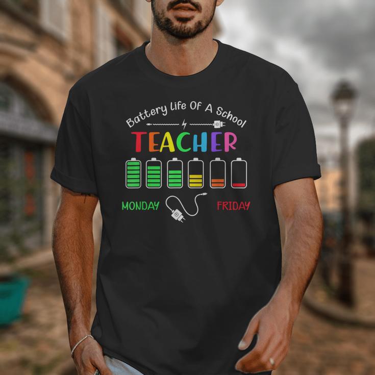 Battery Life Of A School Teacher Monday To Friday For Men Women Unisex T-Shirt, funny design Battery Life Of A School Teacher Monday To Friday For Men Women Unisex T-Shirt, funny design
