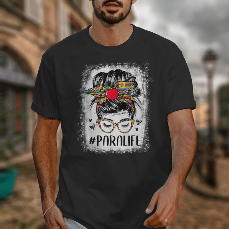 Bleached Teacher Para Life Paraprofessional Cute Messy Bun For Men Women Girls Kids Unisex T-Shirt, funny design