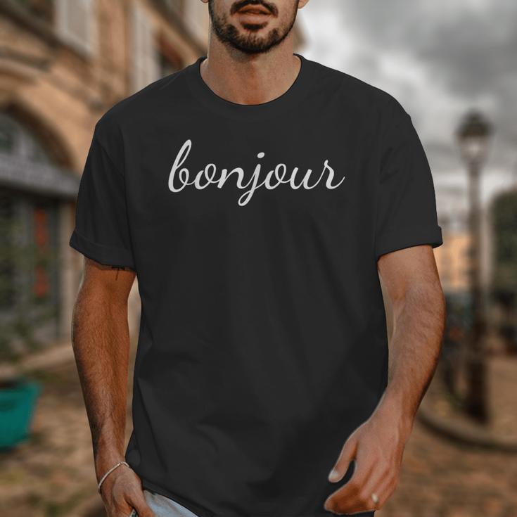 Bonjour T Shirt French Language Saying Teacher Student Men Women Girls Kids Unisex T-Shirt, funny design