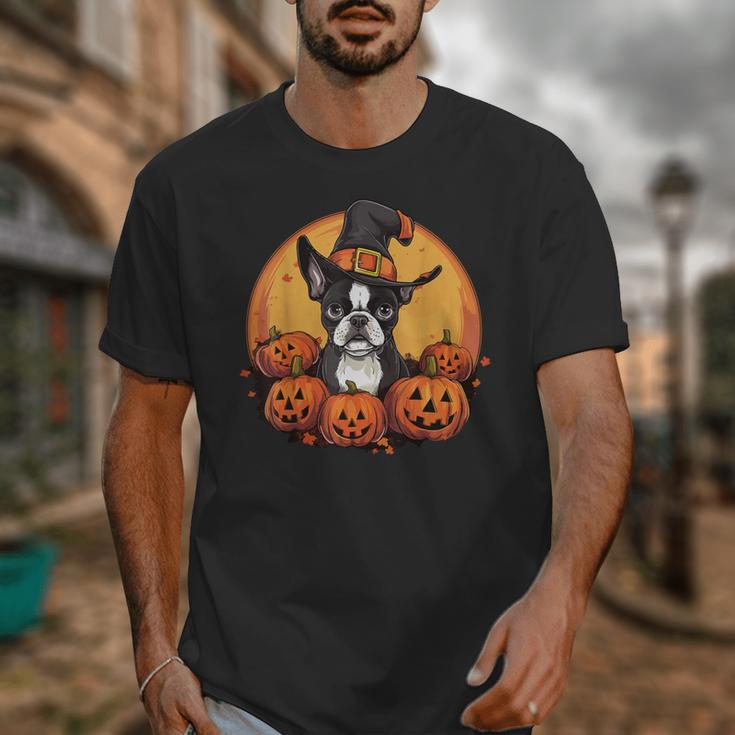 Boston Terrier Bostie Dog Breed Pet Halloween Pumpkins Unisex T-Shirt, Boston Terrier Halloween Gifts, funny design