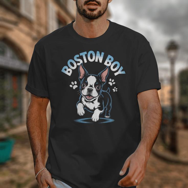 Boston Terrier Boy Cute Cartoon Dog Owner Pet Boston Terrier Unisex T-Shirt, funny design