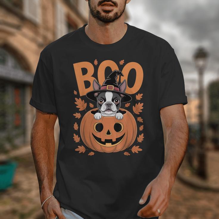 Boston Terrier Costume On Pumpkin Halloween Boston Terrier Unisex T-Shirt, Boston Terrier Halloween Gifts, funny design