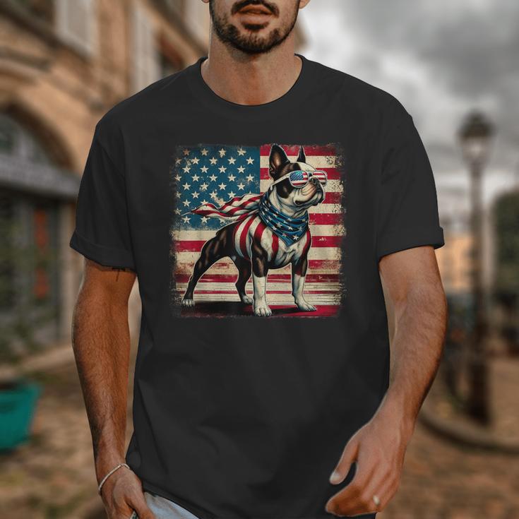 Boston Terrier Dog 4th Of July USA American Flag Patriotic Unisex T-Shirt, Patriotic Boston Terrier Gifts, American Boston Terrier Gifts, Boston Terrier 4th Of July Gifts, funny design