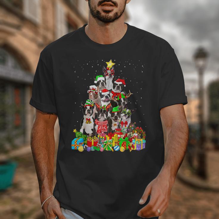 Boston Terrier Dog Christmas Tree Lights Xmas Pajama For Men Women Kids Unisex T-Shirt, Boston Terrier Christmas Gifts, funny design