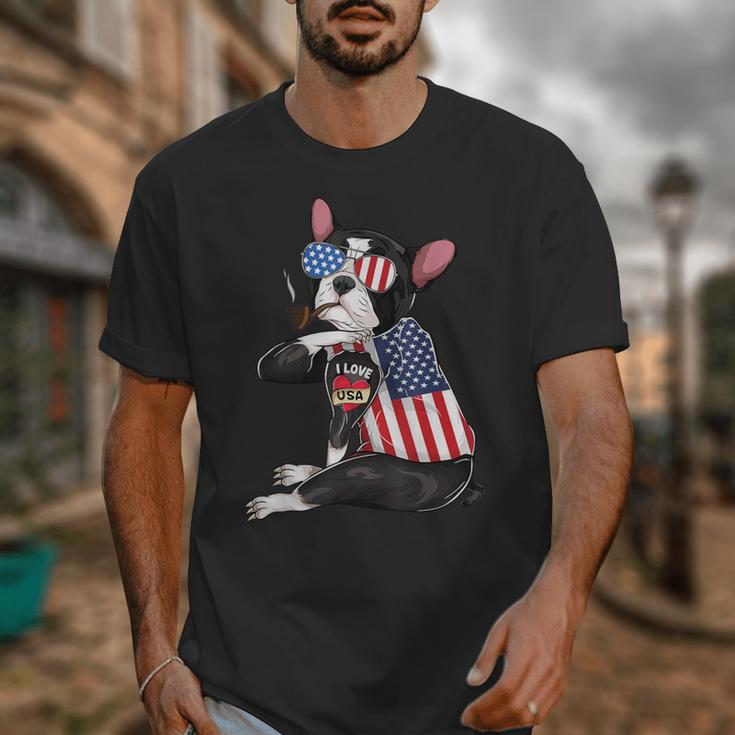 Boston Terrier Dog Merica 4th Of July Usa American Flag Men Unisex T-Shirt, American Boston Terrier Gifts, Boston Terrier 4th Of July Gifts, funny design
