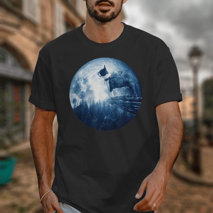 Boston Terrier Dog Moon Dog Mom Dad Women Men Dog Lovers Unisex T-Shirt, Couple Gifts, Mom Gifts, Boston Terrier Dad Gifts, Boston Terrier Mom Gifts, funny design