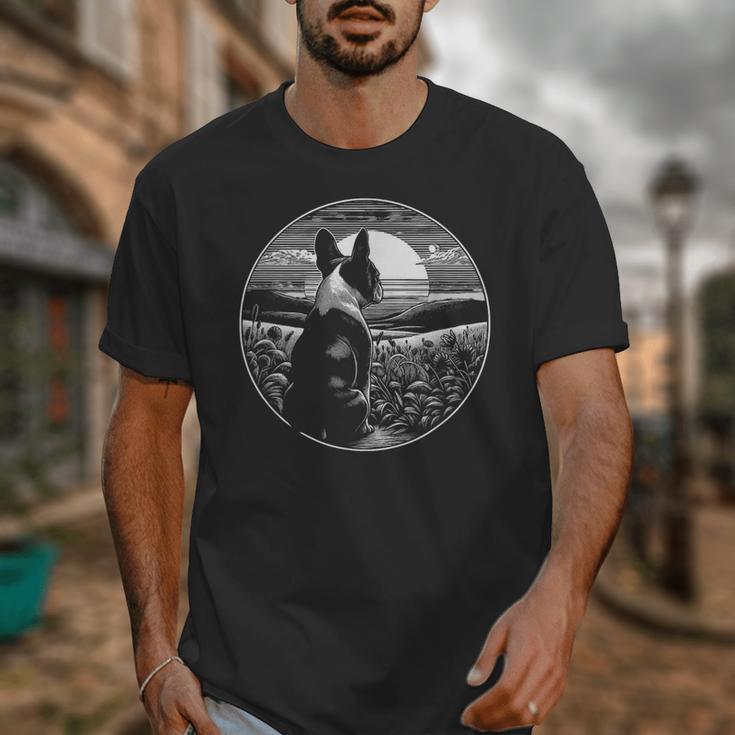 Boston Terrier Dog Nature Scene Graphic Art Men Women Girls Kids Unisex T-Shirt, funny design