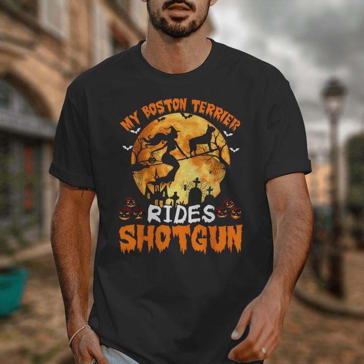My Boston Terrier Dog Rides Shotgun Witch Halloween Men Women Unisex T-Shirt, Boston Terrier Halloween Gifts, funny design