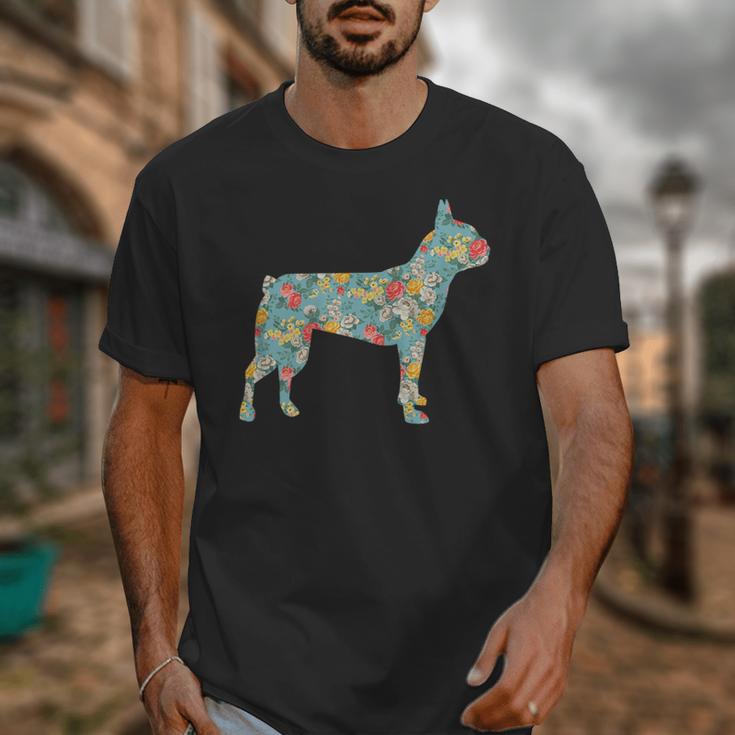 Boston Terrier Flower Silhouette Floral Dog Men Women Girls Kids Unisex T-Shirt, funny design