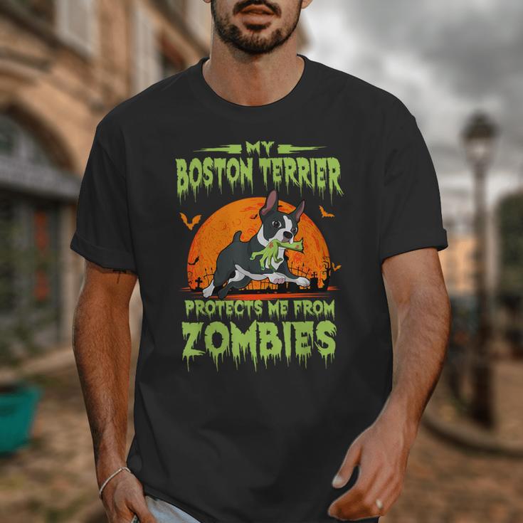 Boston Terrier Halloween Zombie American Gentleman Dog Lover Unisex T-Shirt, Boston Terrier Halloween Gifts, American Boston Terrier Gifts, funny design