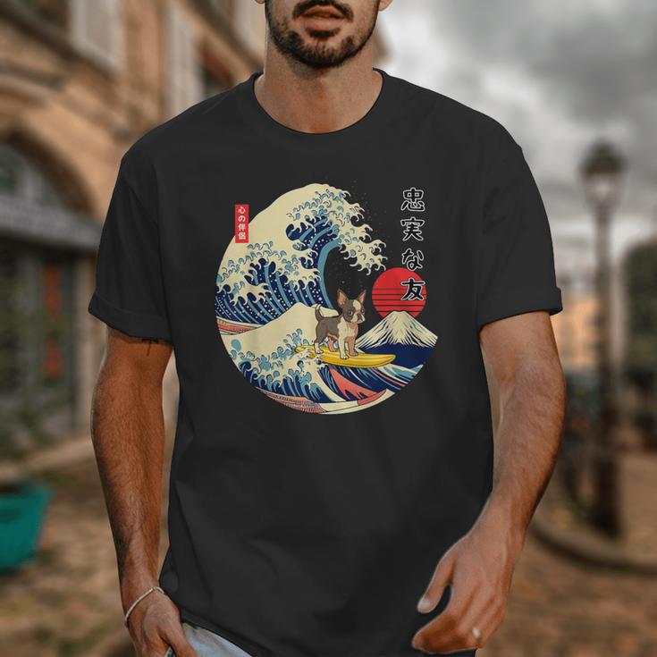 Boston Terrier Japanese Kanagawa Wave Surf Loyal Dog Men Women Kids Unisex T-Shirt, funny design