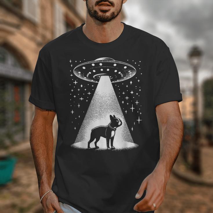 Boston Terrier Mom Dad Dog Alien UFO For Men Women Unisex T-Shirt, Couple Gifts, Mom Gifts, Boston Terrier Dad Gifts, Boston Terrier Mom Gifts, funny design