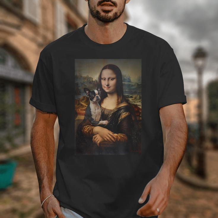 Boston Terrier Mona Lisa Painting Art Dog Mom Dad For Men Women Kids Unisex T-Shirt, Couple Gifts, Mom Gifts, Boston Terrier Dad Gifts, Boston Terrier Mom Gifts, funny design