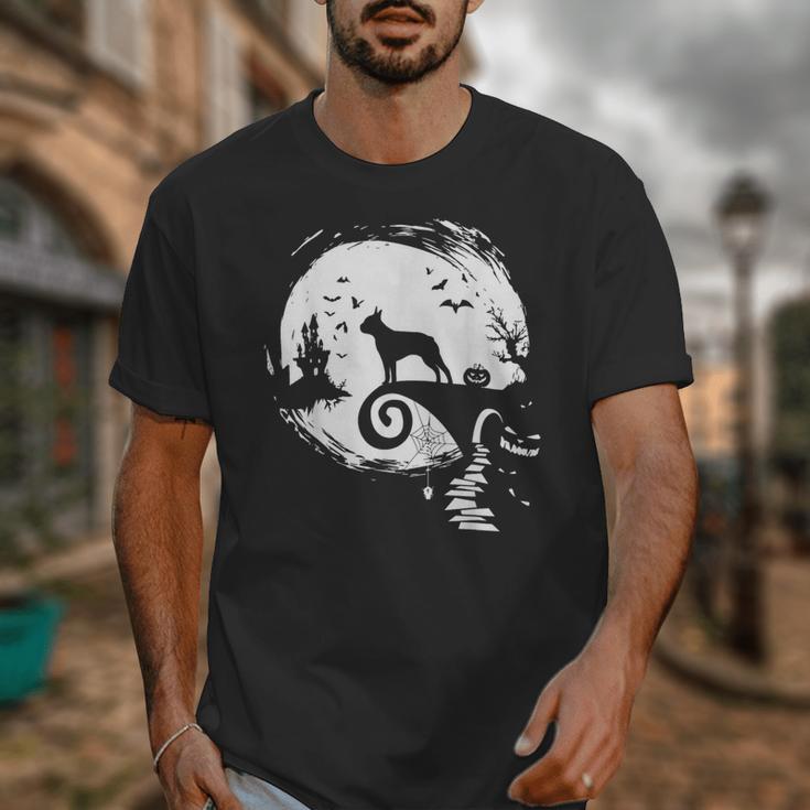 Boston Terrier And Moon Halloween Costume Dog Lover Unisex T-Shirt, Boston Terrier Halloween Gifts, funny design