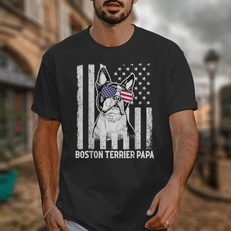 Boston Terrier Papa Cool Dog Lover USA American Flag Men Women Unisex T-Shirt, American Boston Terrier Gifts, funny design