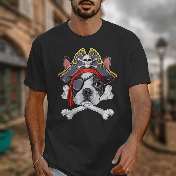 Boston Terrier Pirate T Shirt Jolly Roger Crossbones Skull Unisex T-Shirt, funny design