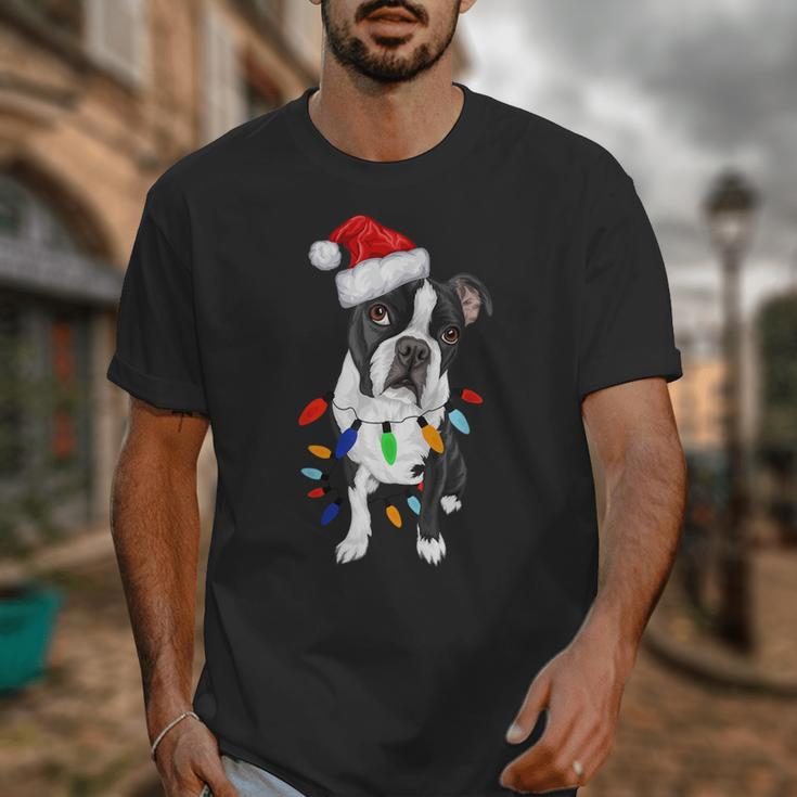 Boston Terrier Santa Christmas Lights Xmas Dog Lover Men Women Kids Unisex T-Shirt, Boston Terrier Christmas Gifts, funny design