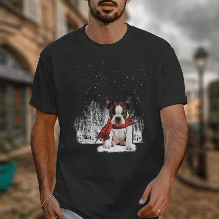 Boston Terrier In The Snow Merry Christmas Winter Unisex T-Shirt, Boston Terrier Christmas Gifts, funny design