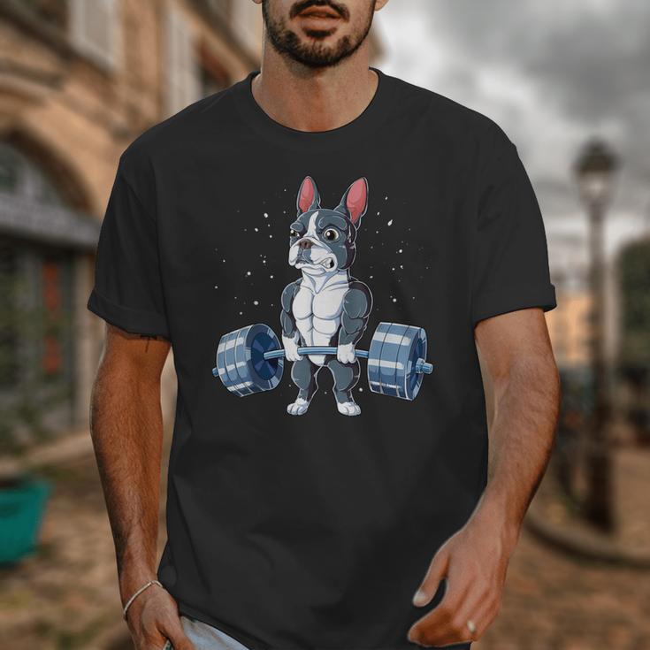 Boston Terrier Weightlifting Deadlift Men Fitness Gym Unisex T-Shirt, Boston Terrier Gym Gifts, funny design