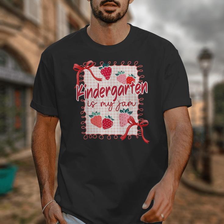 Bow Strawberry Kindergarten Is My Jam Teacher Kinder Team Unisex T-Shirt, funny design