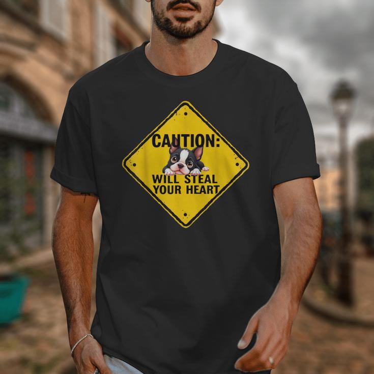 Caution Sign Boston Terrier Dog Bostie Puppy Unisex T-Shirt, funny design