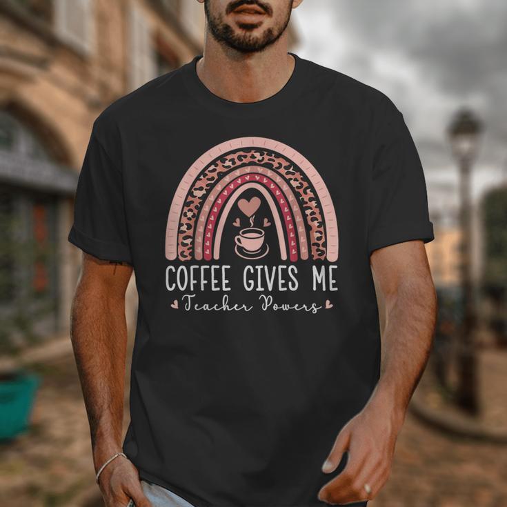 Coffee Gives Me Teacher Powers Leopard Rainbow Teacher Unisex T-Shirt, funny design Coffee Gives Me Teacher Powers Leopard Rainbow Teacher Unisex T-Shirt, funny design
