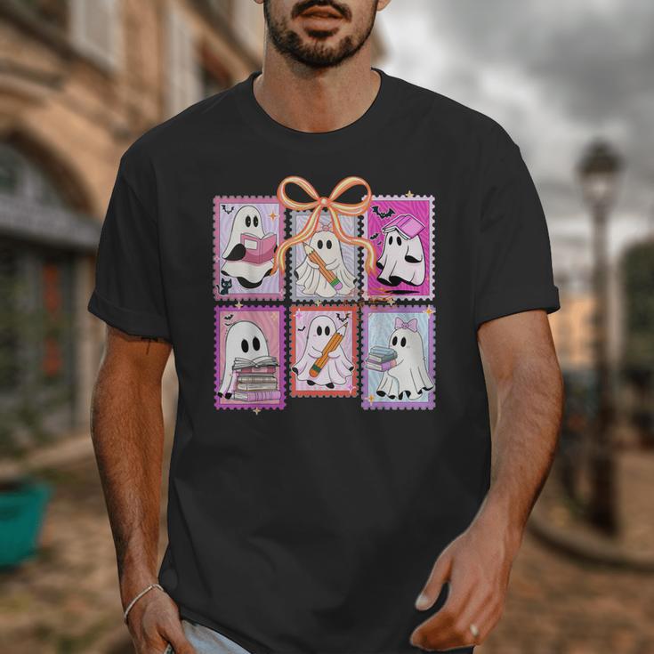 Coquette Bow Spooky Teacher Ghost Halloween Trick Or Teach Unisex T-Shirt, funny design