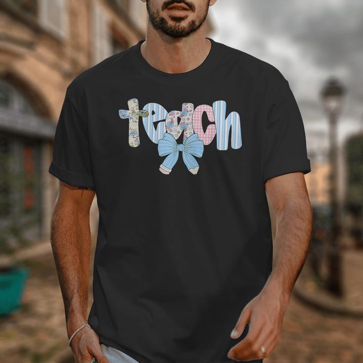 Coquette Bow Teach Teacher Happy First Day Back To School Unisex T-Shirt, funny design Coquette Bow Teach Teacher Happy First Day Back To School Unisex T-Shirt, funny design