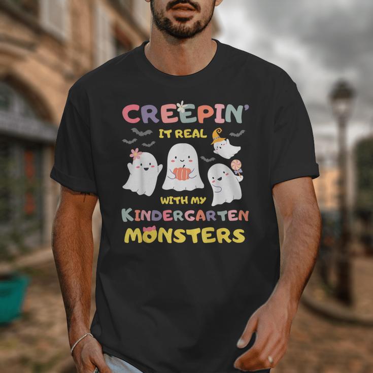 Creepin It Real With Kindergarten Monsters Halloween Teacher Unisex T-Shirt, funny design Creepin It Real With Kindergarten Monsters Halloween Teacher Unisex T-Shirt, funny design